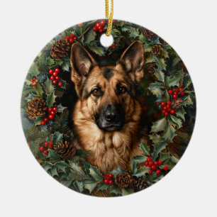 Christmas German Shepherd Dog Ceramic Ornament