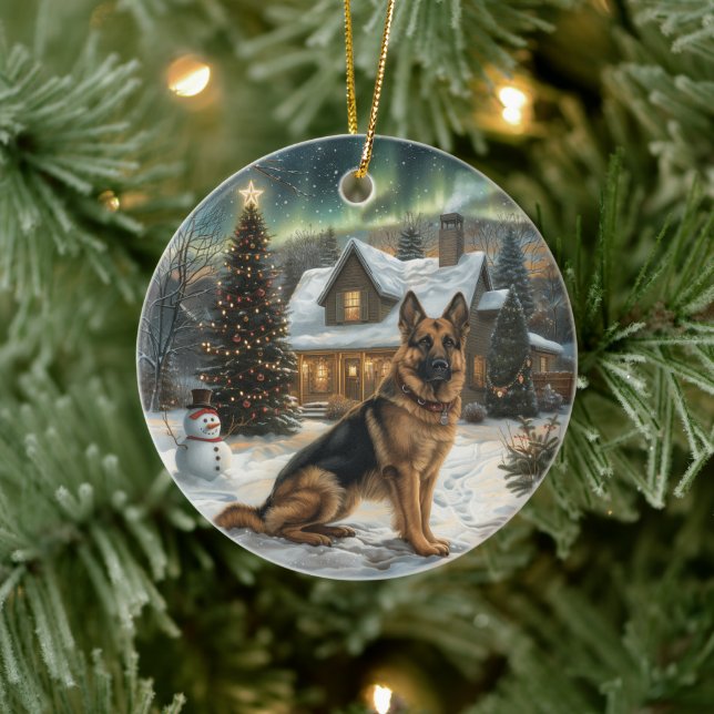 Christmas German Shepherd Dog Ceramic Ornament (Tree)