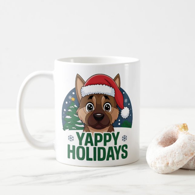 Christmas German Shepherd Dog GSD Yappy Holidays Coffee Mug (With Donut)