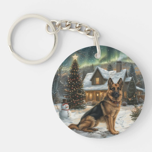 Christmas German Shepherd Dog Key Ring (Front)
