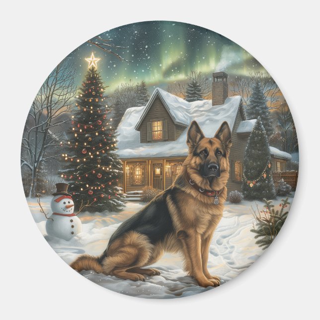 Christmas German Shepherd Dog Magnet (Front)