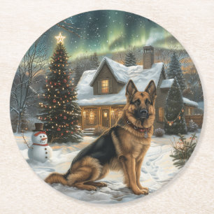 Christmas German Shepherd Dog Round Paper Coaster