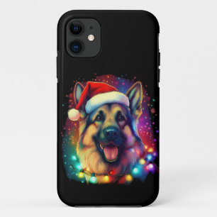 Christmas German Shepherd Dog with Santa Hat iPhone 11 Case