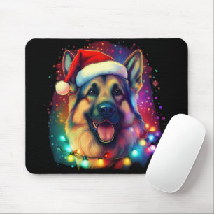 Christmas German Shepherd Dog with Santa Hat Mouse Pad