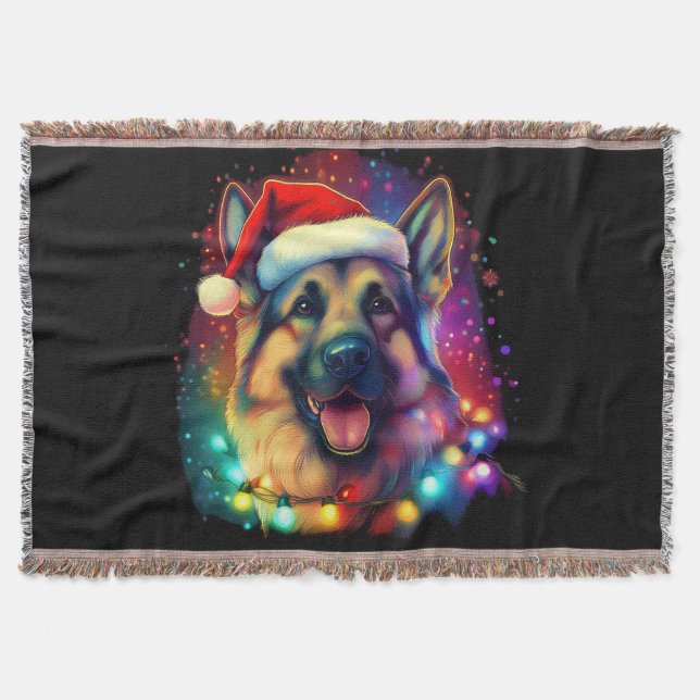 Christmas German Shepherd Dog with Santa Hat   Throw Blanket (Front)