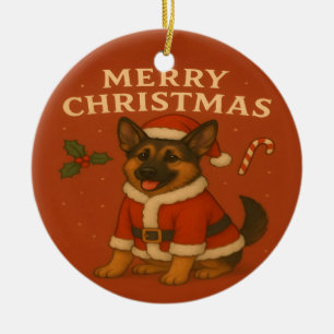 Christmas German Shepherd Dog Xmas Santa Dog Ceramic Ornament