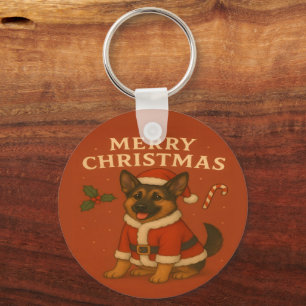 Christmas German Shepherd Dog Xmas Santa Dog Key Ring