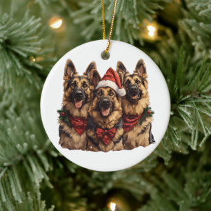 Christmas German Shepherd Dogs Ceramic Ornament