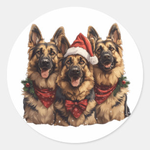 Christmas German Shepherd Dogs Classic Round Sticker