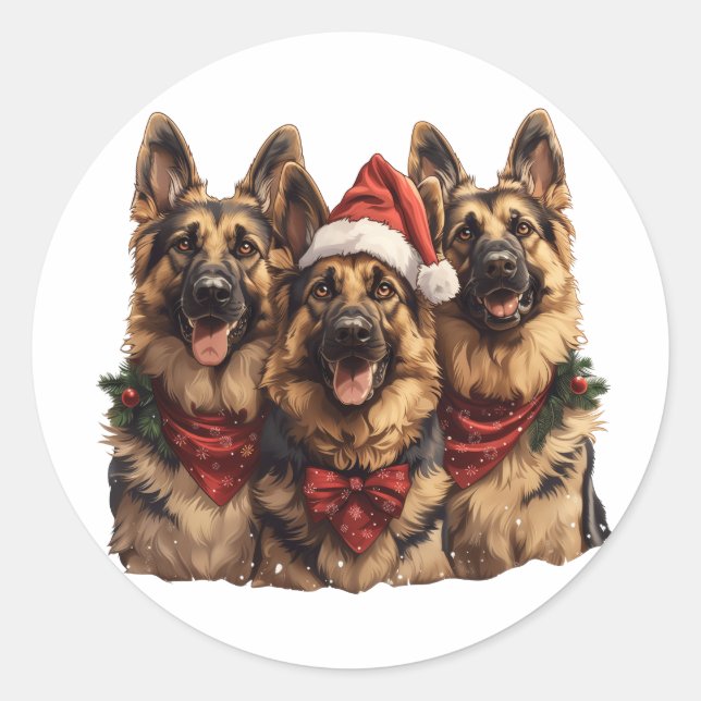 Christmas German Shepherd Dogs Classic Round Sticker (Front)