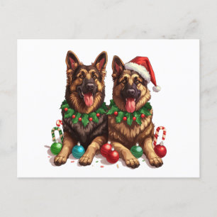 Christmas German Shepherd Dogs Holiday Postcard