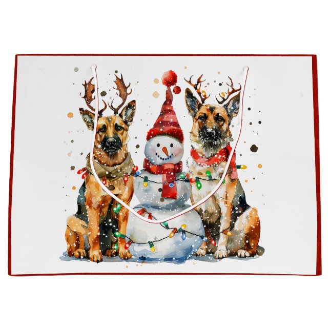 Christmas German Shepherd Dogs Large Gift Bag (Front)