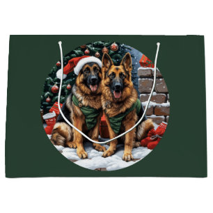 Christmas German Shepherd Dogs Large Gift Bag