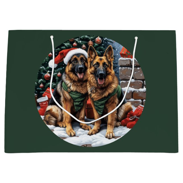 Christmas German Shepherd Dogs Large Gift Bag (Front)