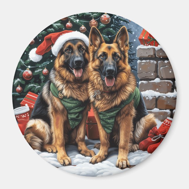 Christmas German Shepherd Dogs Magnet (Front)