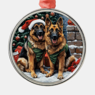 Christmas German Shepherd Dogs Metal Ornament