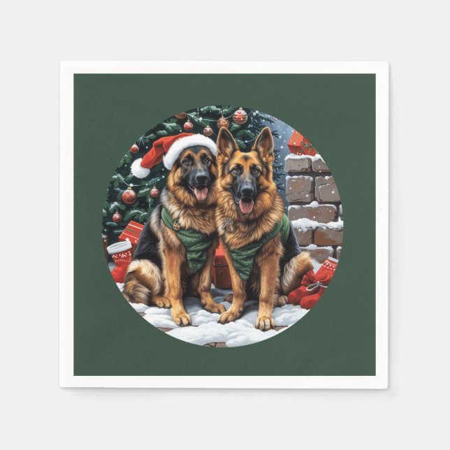 Christmas German Shepherd Dogs Napkin (Front)