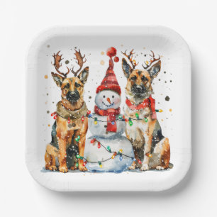 Christmas German Shepherd Dogs Paper Plate