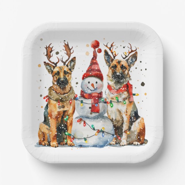 Christmas German Shepherd Dogs Paper Plate (Front)
