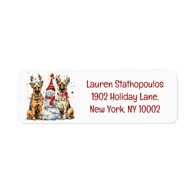 Christmas German Shepherd Dogs Return Address Label (Front)