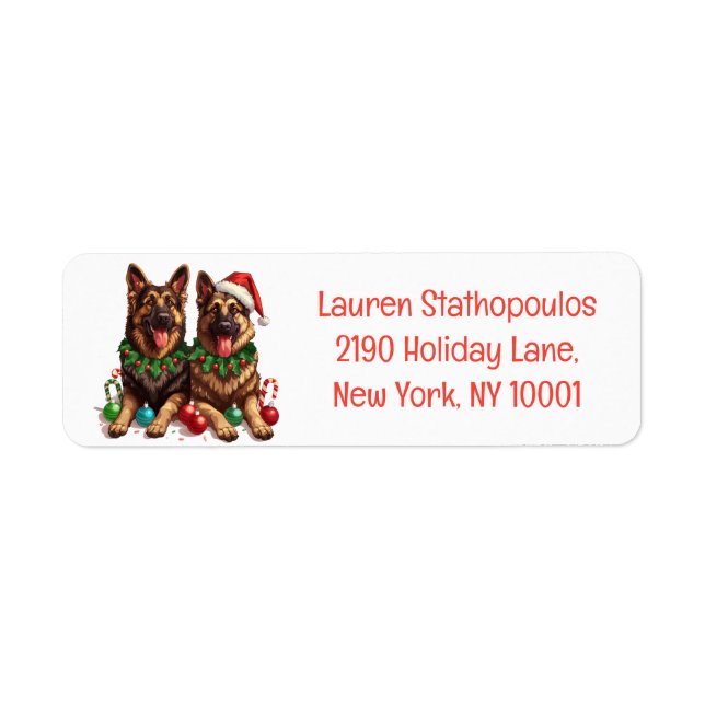Christmas German Shepherd Dogs Return Address Label (Front)