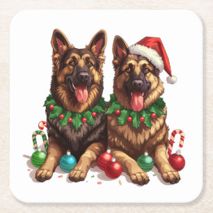 Christmas German Shepherd Dogs Square Paper Coaster