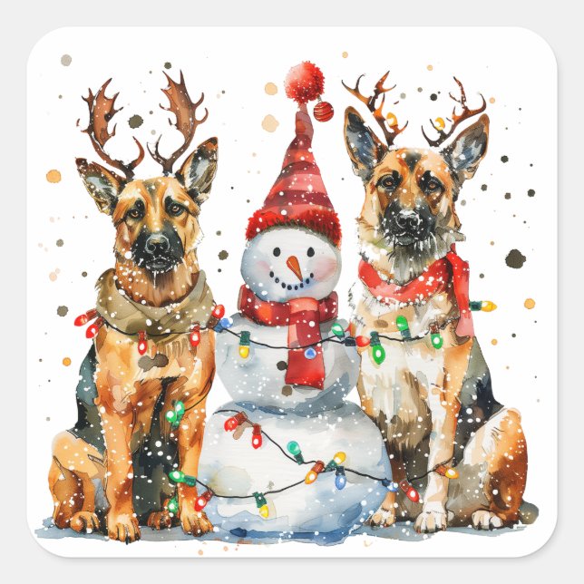 Christmas German Shepherd Dogs Square Sticker (Front)
