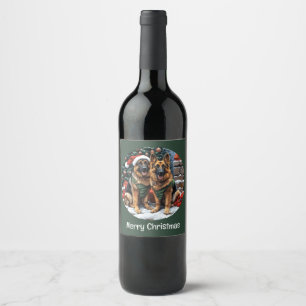 Christmas German Shepherd Dogs Wine Label