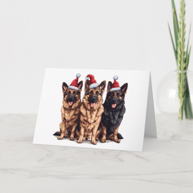 Christmas German Shepherd Santa Dogs Holiday Card (Front)