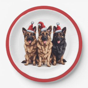 Christmas German Shepherd Santa Dogs Paper Plate