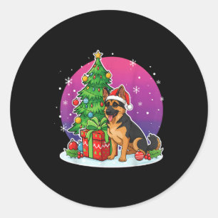 Christmas German Shepherd Santa Hat Xmas Men Women Classic Round Sticker