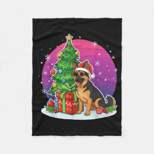Christmas German Shepherd Santa Hat Xmas Men Women Fleece Blanket