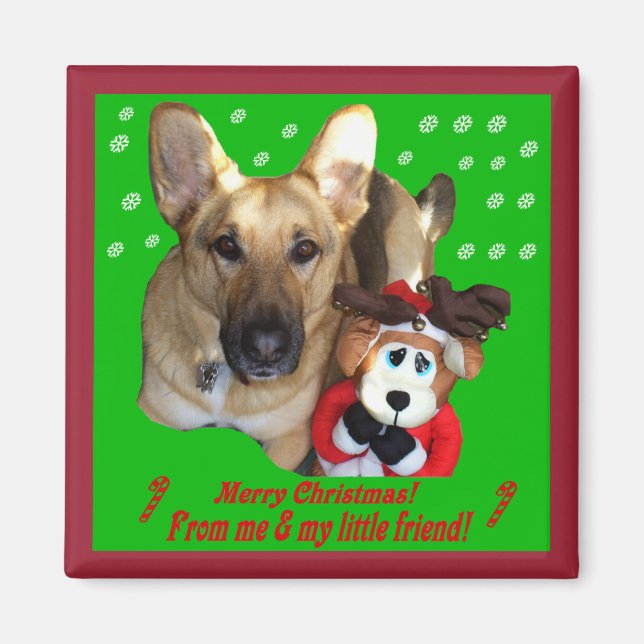 Christmas German Shepherd & Toy Reindeer Magnet (Front)