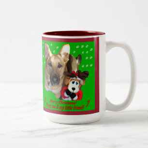 Christmas German Shepherd & Toy Reindeer Two-Tone Coffee Mug