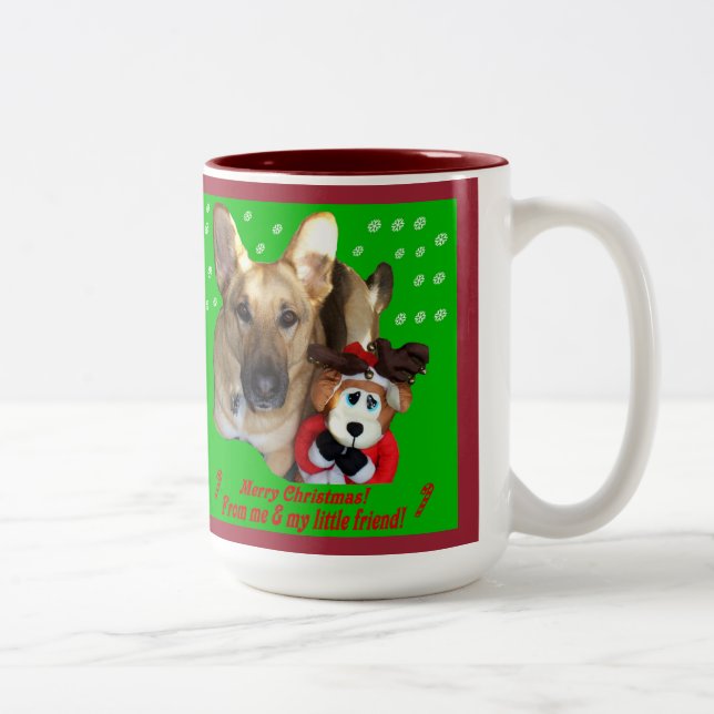 Christmas German Shepherd & Toy Reindeer Two-Tone Coffee Mug (Right)