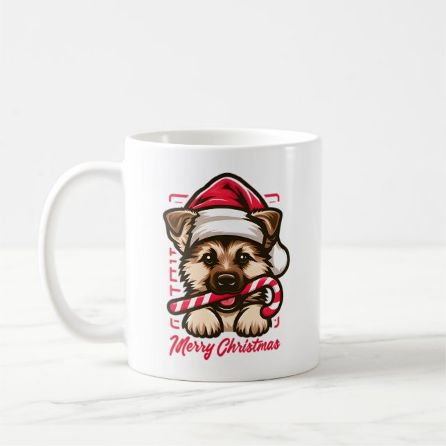 Christmas German Shepherd with Santa Hat Coffee Mug (Left)