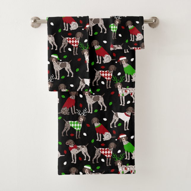 Christmas German Shorthaired Pointer Bath Towel Set (Insitu)