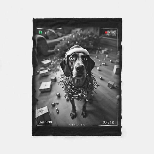 Christmas German Shorthaired Pointer Caught On Cam Fleece Blanket (Front)