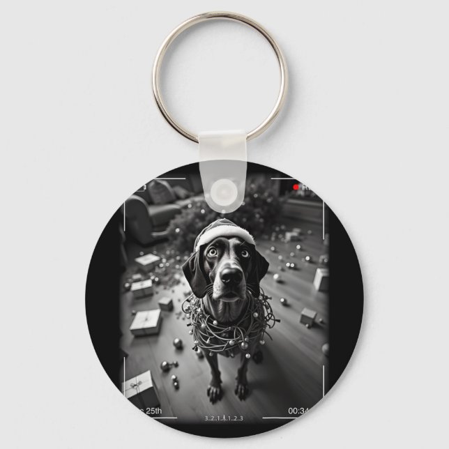 Christmas German Shorthaired Pointer Caught On Cam Key Ring (Front)