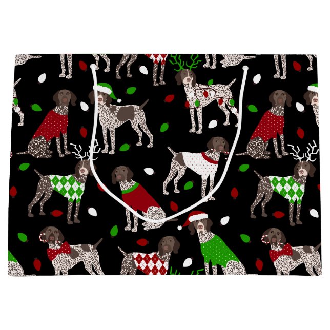 Christmas German Shorthaired Pointer Large Gift Bag (Front)