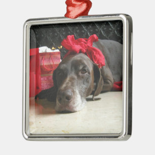 Christmas german shorthaired pointer metal ornament
