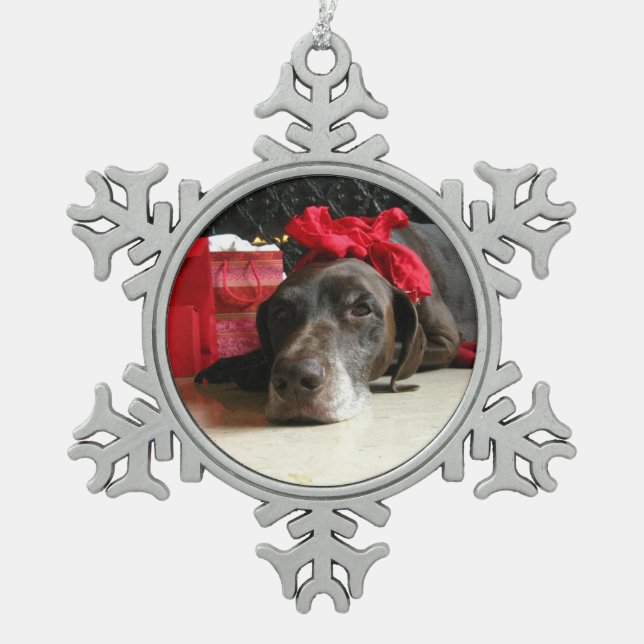 Christmas german shorthaired pointer snowflake pewter christmas ornament (Front)