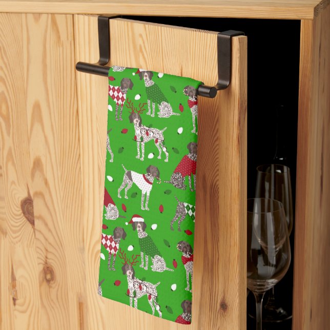 Christmas German Shorthaired Pointer Tea Towel (Thirds Fold)