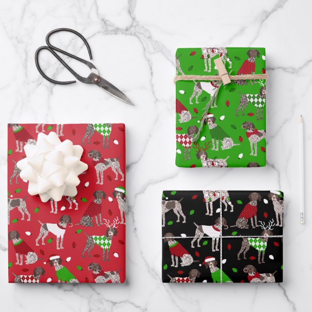 Christmas German Shorthaired Pointer Wrapping Paper Sheet (Front)