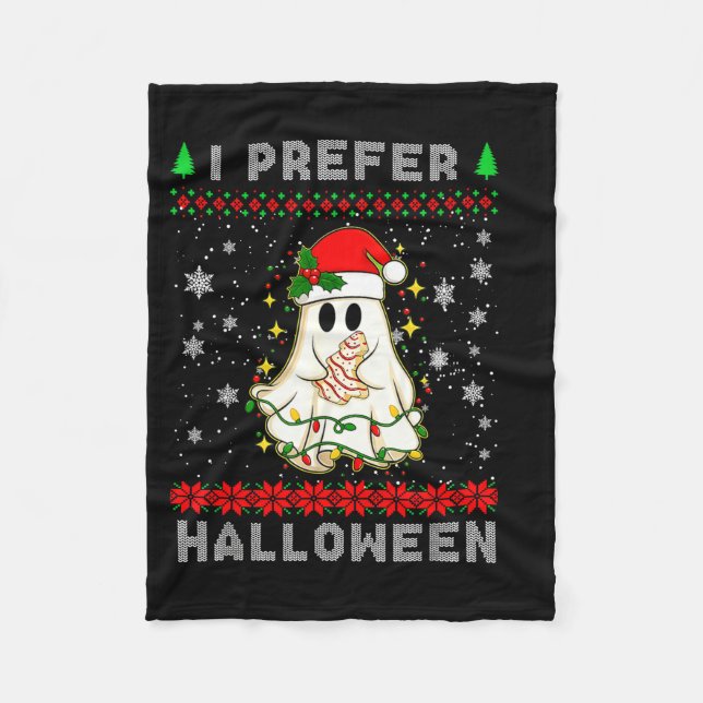 Christmas Ghost I Prefer Halloween Ugly Xmas Men W Fleece Blanket (Front)