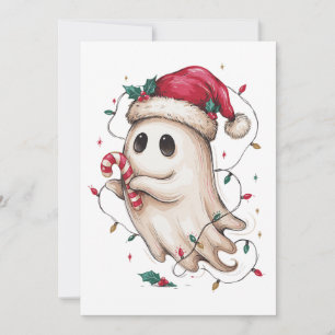Christmas Ghost Santa Hat Candy Cane Xmas Lights Invitation