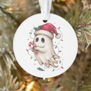 Christmas Ghost Santa Hat Candy Cane Xmas Lights Ornament