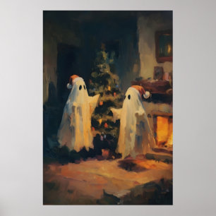 Christmas Ghost Wall Art Cosy Holiday Print, Xmas
