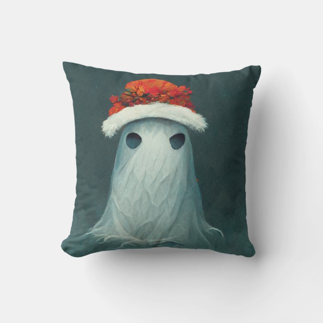 Christmas Ghost with a Santa Hat Cushion (Front)