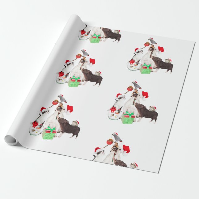 CHRISTMAS GIFT ANIMALS IN Santa Wrapping Paper (Unrolled)